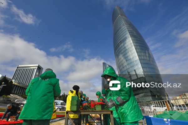Şəhidlər xiyabanında 20 Yanvar faciəsinin ildönümü ilə bağlı aparılan hazırlıq işləri