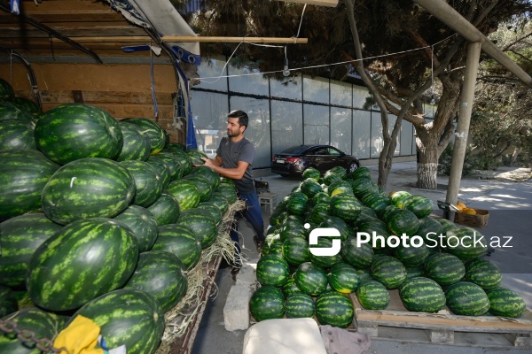 Yol kənarlarında qarpız və yemişin pərakəndə satışı